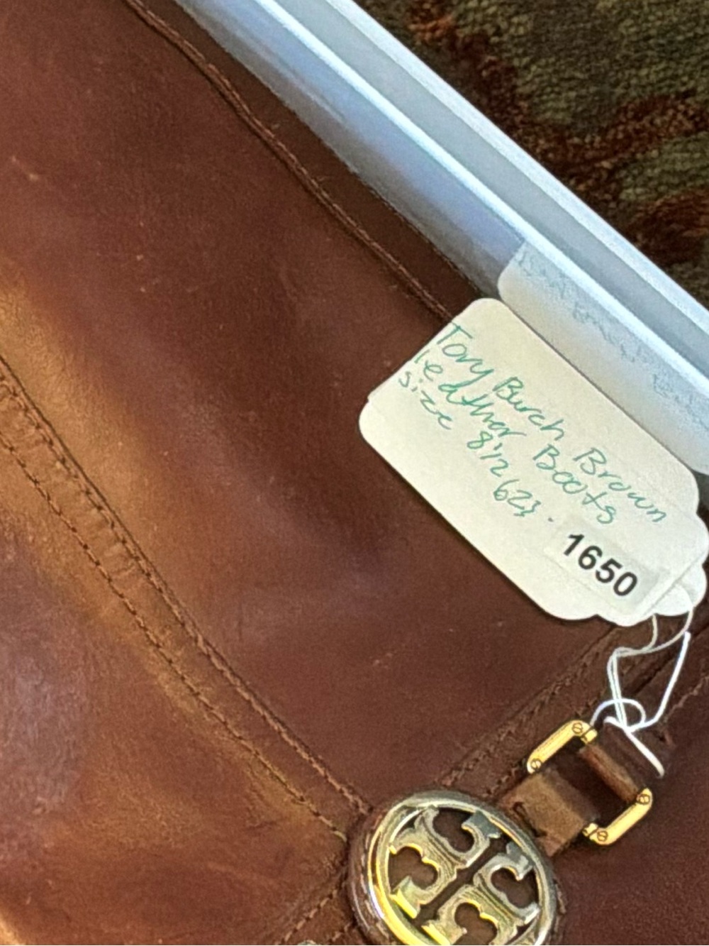 Tory Burch Brown Leather Riding Boots Gold Logo Medallion Size 8.5 M Brazil - Picture 13 of 13